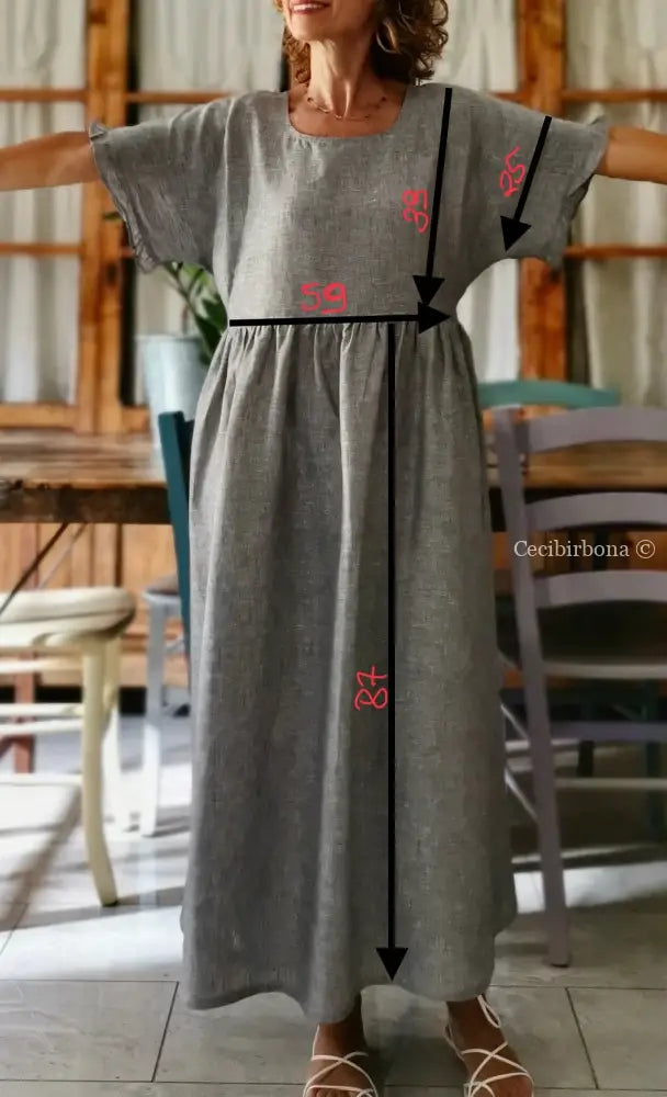 Abito con maniche in lino grigio abito donna
