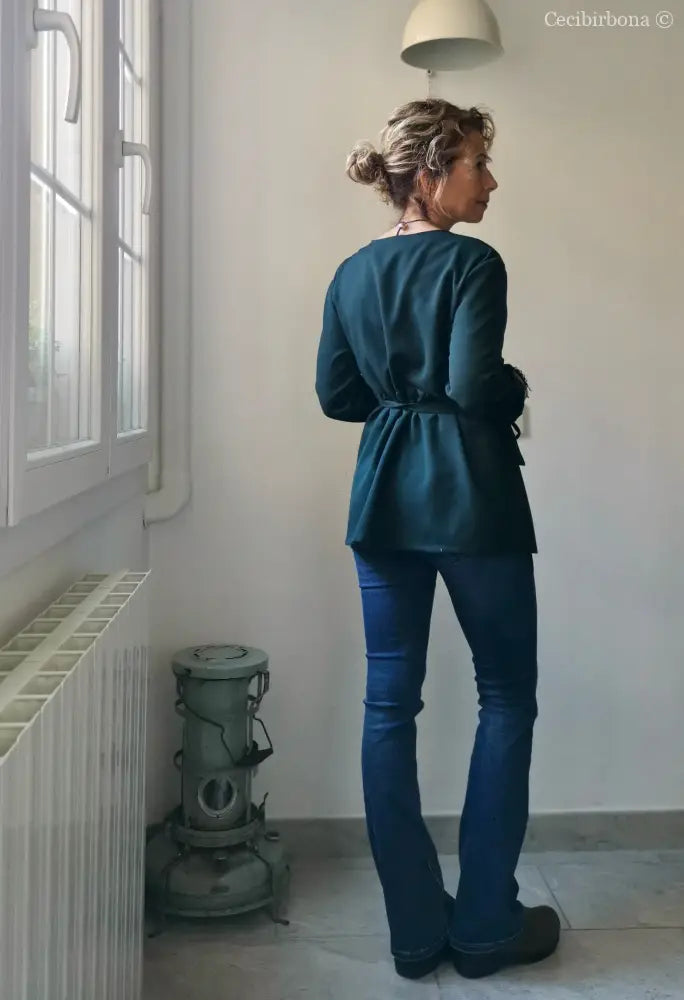 Camicia incrociata per donna verde petrolio - tunica boho midi camicia donna