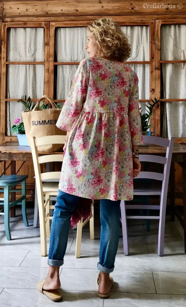 Camicia lunga incrociata in cotone fantasia (Ref. 194) Media camicia donna