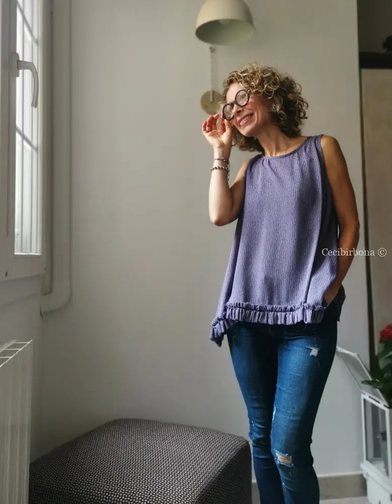 Camicia romantica per donna in viscosa color glicine con rouches - blusa color glicine - tunica boho camicia donna