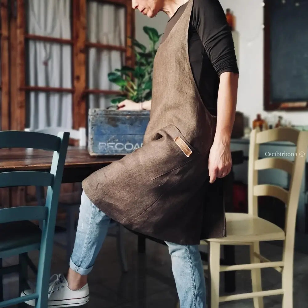 DISPONIBILE IN PREORDINE Grembiule in lino spigato in stile giapponese grembiule donna tessuti moderni