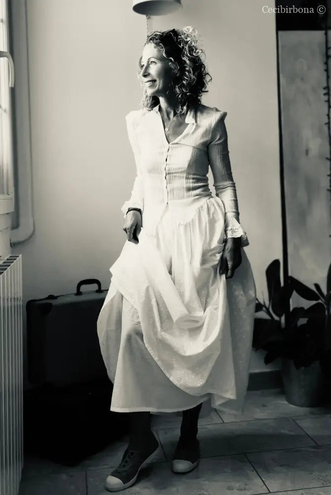 Gonna estiva lunga in sangallo di cotone con cinturino elastico gonna donna