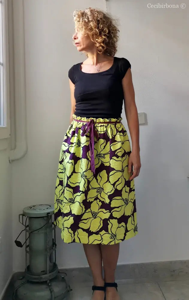 Gonna gialla a fiori con elastico in vita (Ref. 106) gonna donna