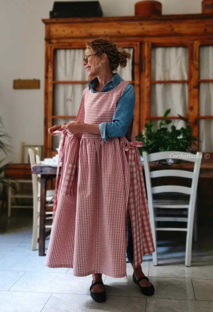 Grembiule a quadretti rosa antico patchwork (Ref. 403) grembiule donna tessuti moderni