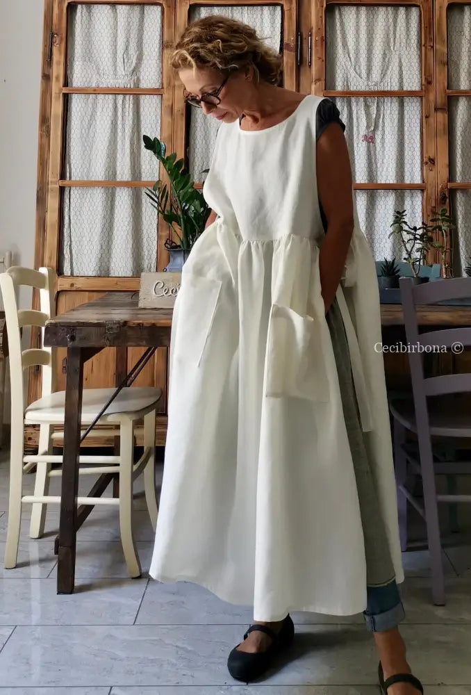 Grembiule abito in lino panna (Ref. 34) grembiule donna tessuti moderni