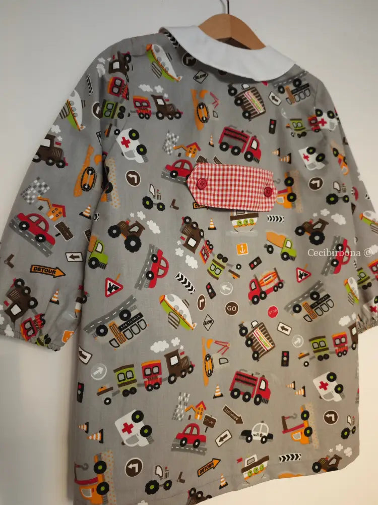 Grembiule bambino in cotone grigio con mezzi di trasporto 3/4 anni grembiule asilo bimbo