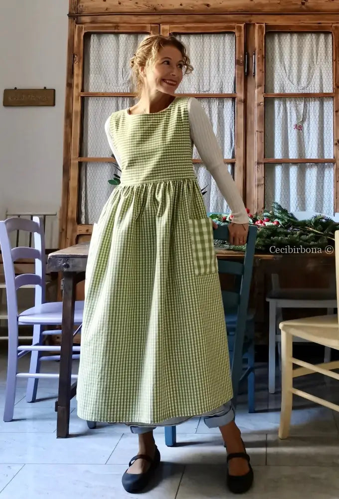 Grembiule da cucina per donna in cotone a quadrettini verdi (Ref. 322) grembiule donna tessuti moderni