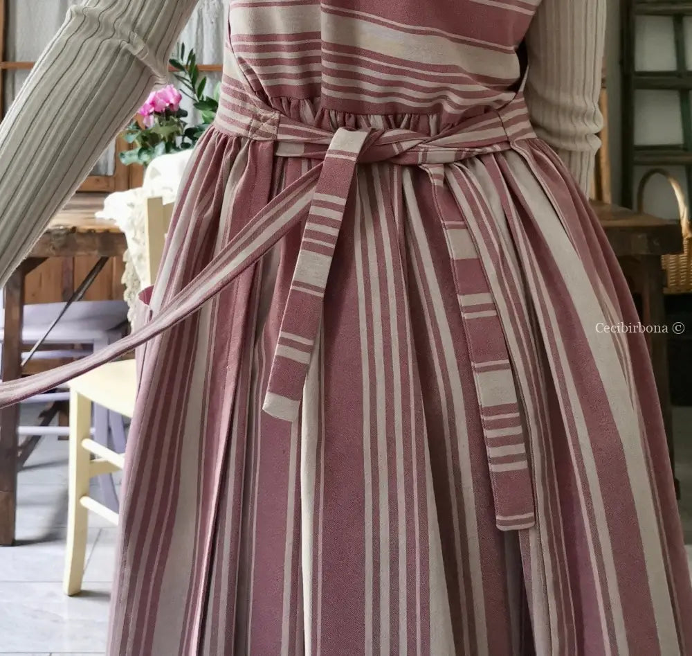 Grembiule in cotone a righe rosa e panna (Ref. 67) grembiule donna tessuti moderni