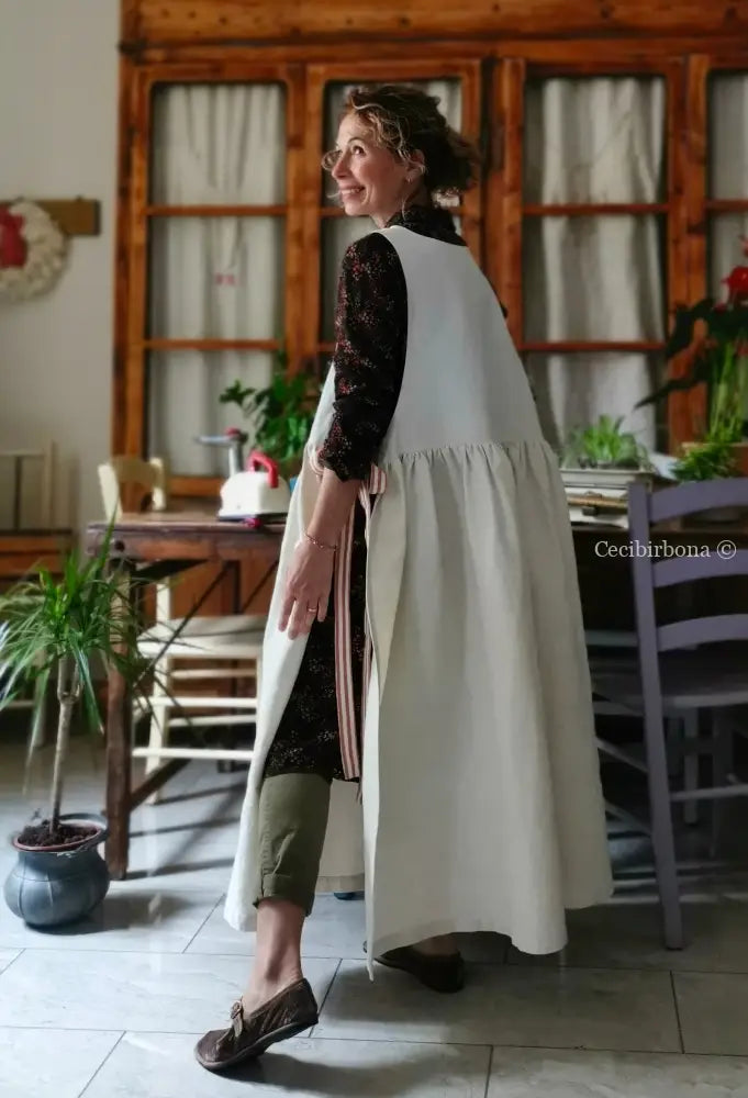 Grembiule in cotone e canapa con monogramma EF (Ref. 481) grembiule donna tessuti antichi