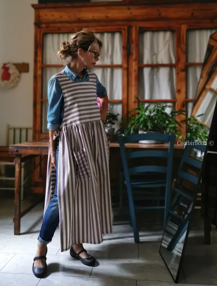 Grembiule in cotone patchwork a righe viola (Ref. 457) grembiule donna tessuti moderni