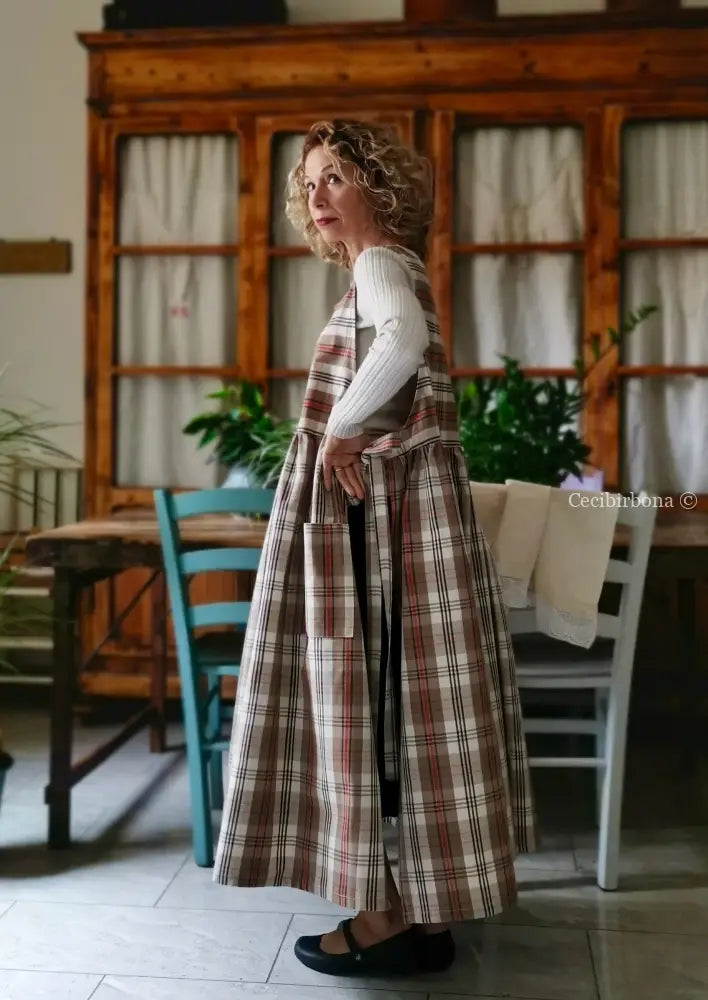 Grembiule in cotone tartan marrone (Ref. 378) grembiule donna tessuti moderni