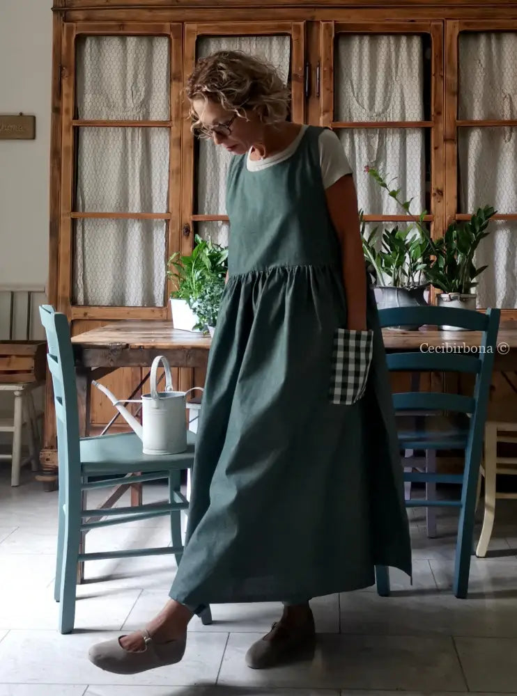 Grembiule in cotone verde scuro e a quadri (Ref. 327) grembiule donna tessuti moderni