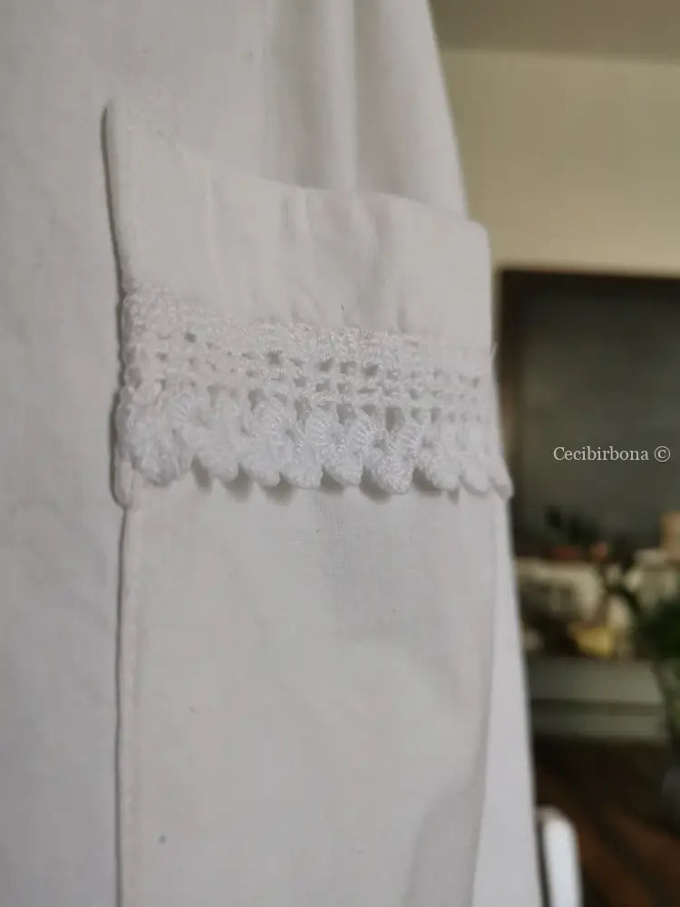 Grembiule in cotone vintage con bordo all’uncinetto (Ref. 24) grembiule donna tessuti antichi