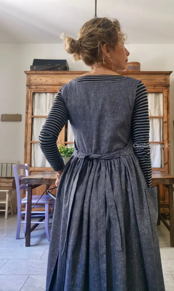 Grembiule in lino blu mélange (Ref. 141) grembiule donna tessuti moderni