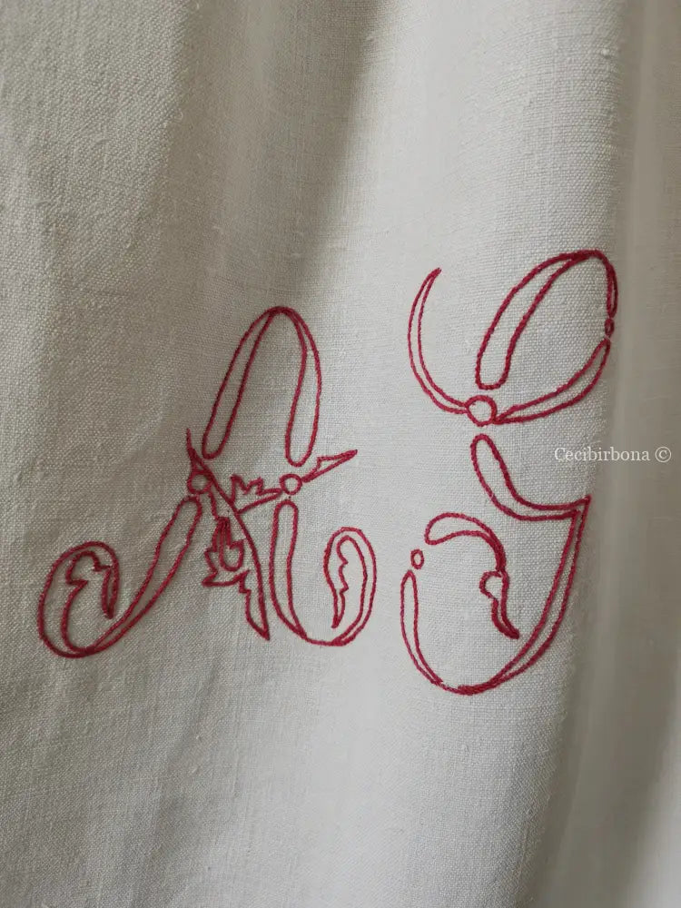 Grembiule in lino con monogramma rosso AG (Ref. 161) grembiule donna tessuti antichi