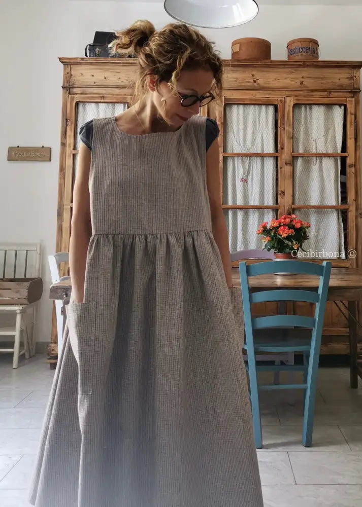 Grembiule in lino grigio rigato (Ref. 31) grembiule donna tessuti moderni