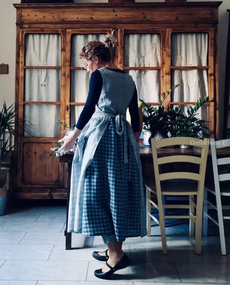 Grembiule in lino patchwork celeste (Ref. 390) grembiule donna tessuti moderni