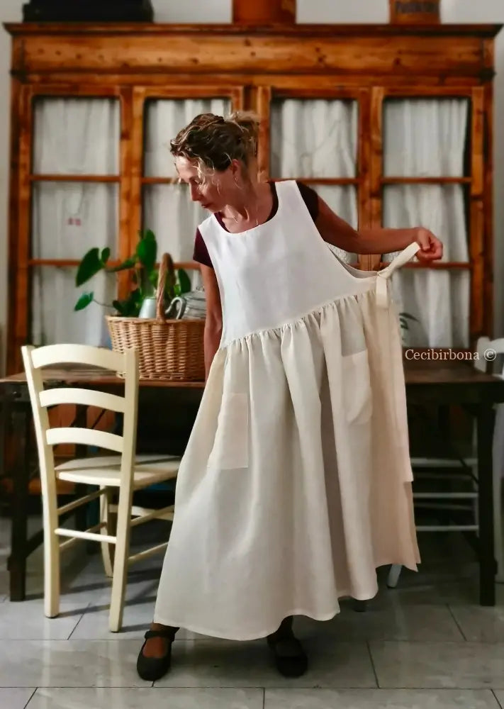 Grembiule in lino rosa salmone chiaro (Ref. 410) grembiule donna tessuti moderni