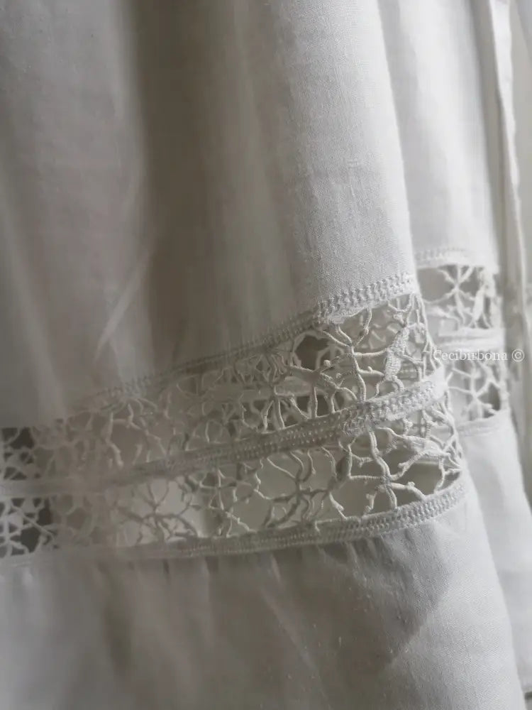 Grembiule lungo in lino antico con tramezzo di pizzo (Ref. 143) grembiule donna tessuti antichi