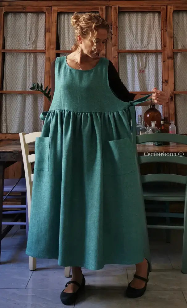 Grembiule per donna da in lino verde (Ref. 86) grembiule donna tessuti moderni