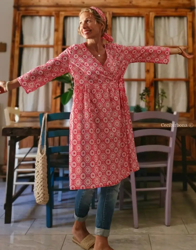 Riservato per Daniela Abito incrociato a fiori con maniche abito donna