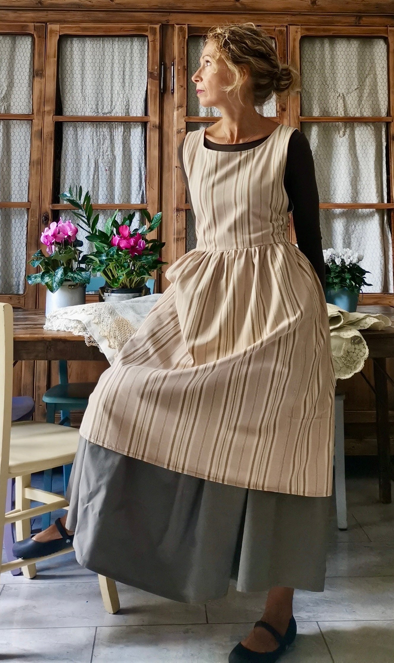 Antique mattress fabric apron