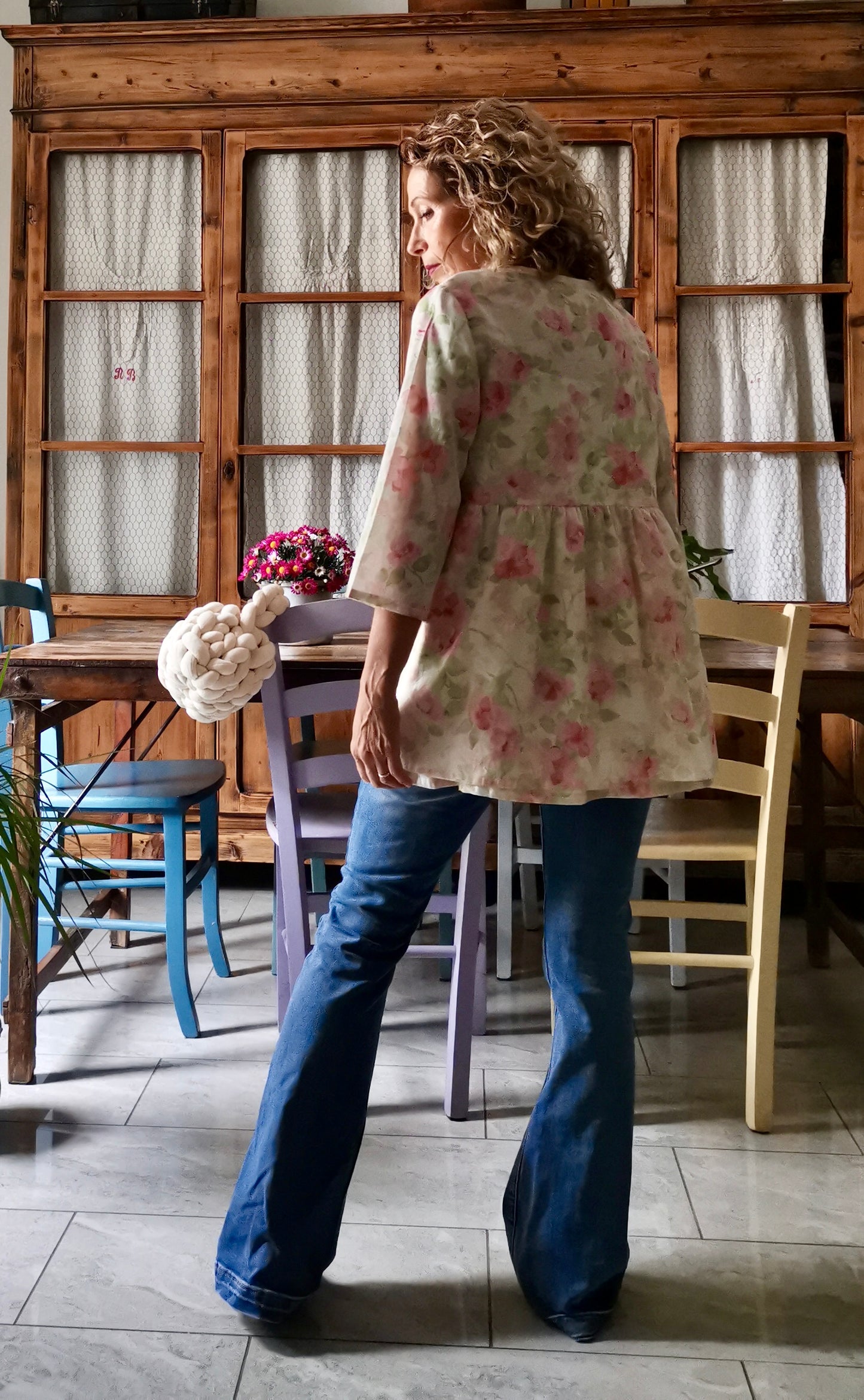 Camicia incrociata in mussola di cotone floreale (Ref. 513)