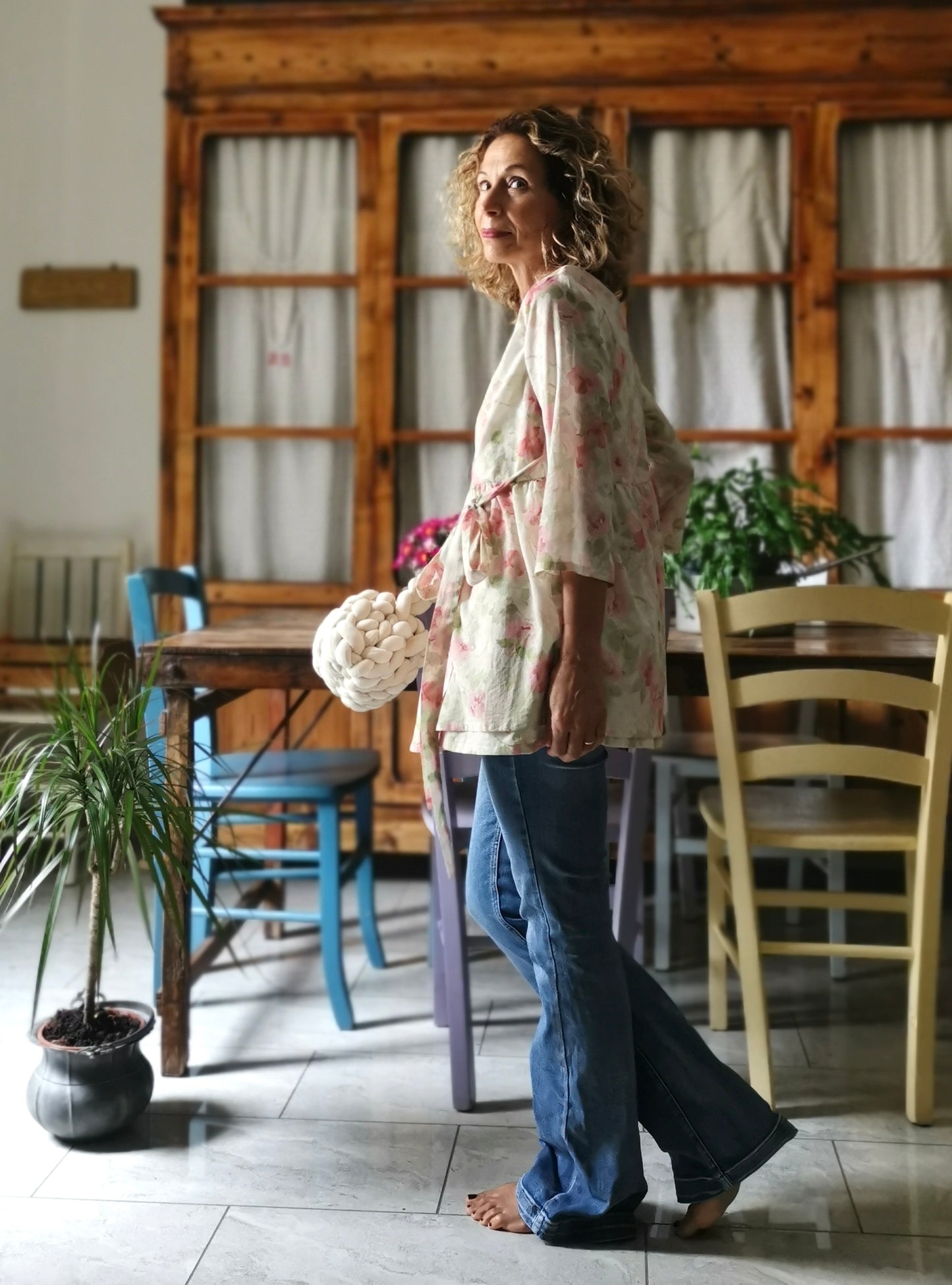 Camicia incrociata in mussola di cotone floreale (Ref. 513)