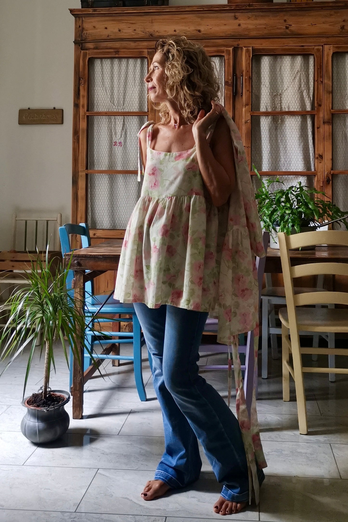 Camicia incrociata in mussola di cotone floreale (Ref. 513)
