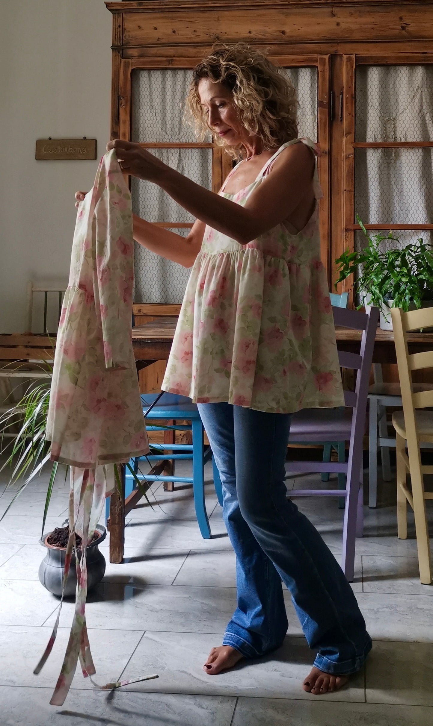 Camicia incrociata in mussola di cotone floreale (Ref. 513)
