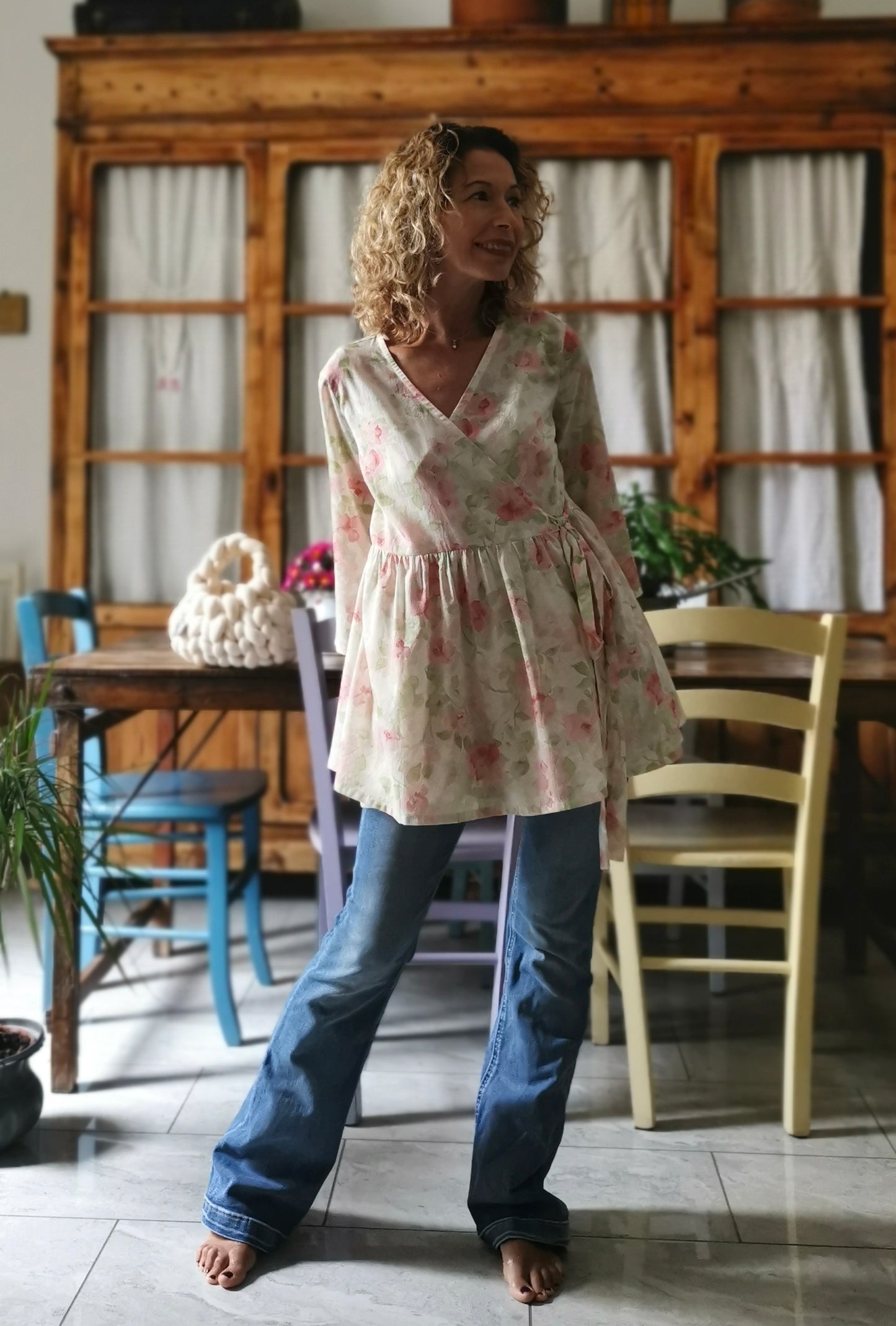 Camicia incrociata in mussola di cotone floreale (Ref. 513)