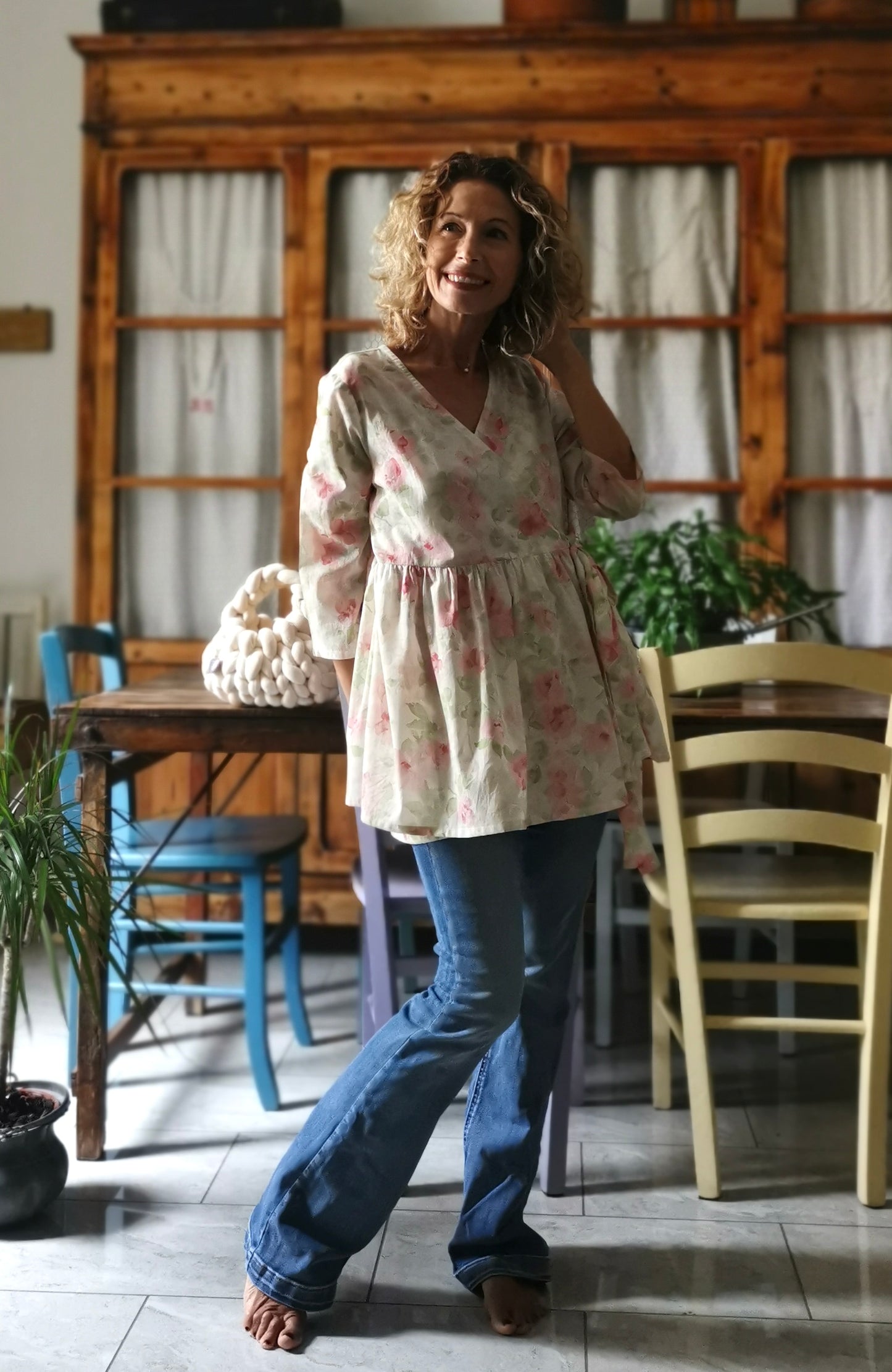Camicia incrociata in mussola di cotone floreale (Ref. 513)