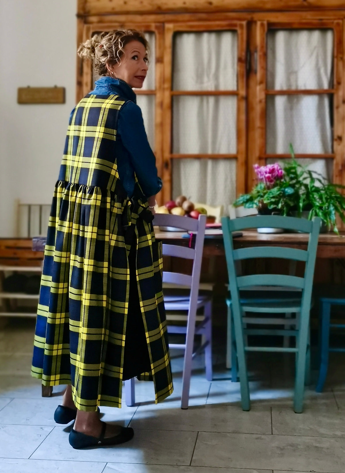 Grembiule in lana tartan blu e gialla (Ref. 547)