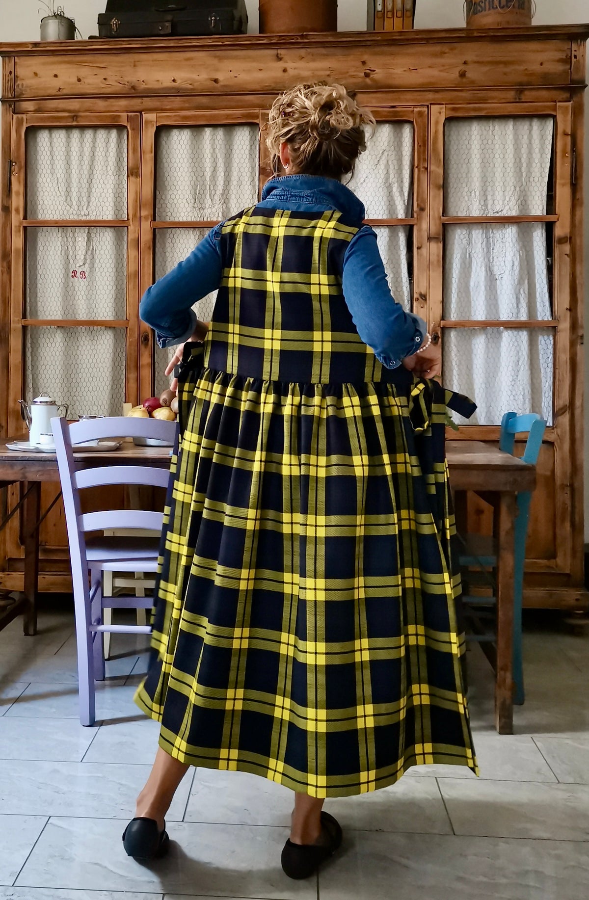 Grembiule in lana tartan blu e gialla (Ref. 547)