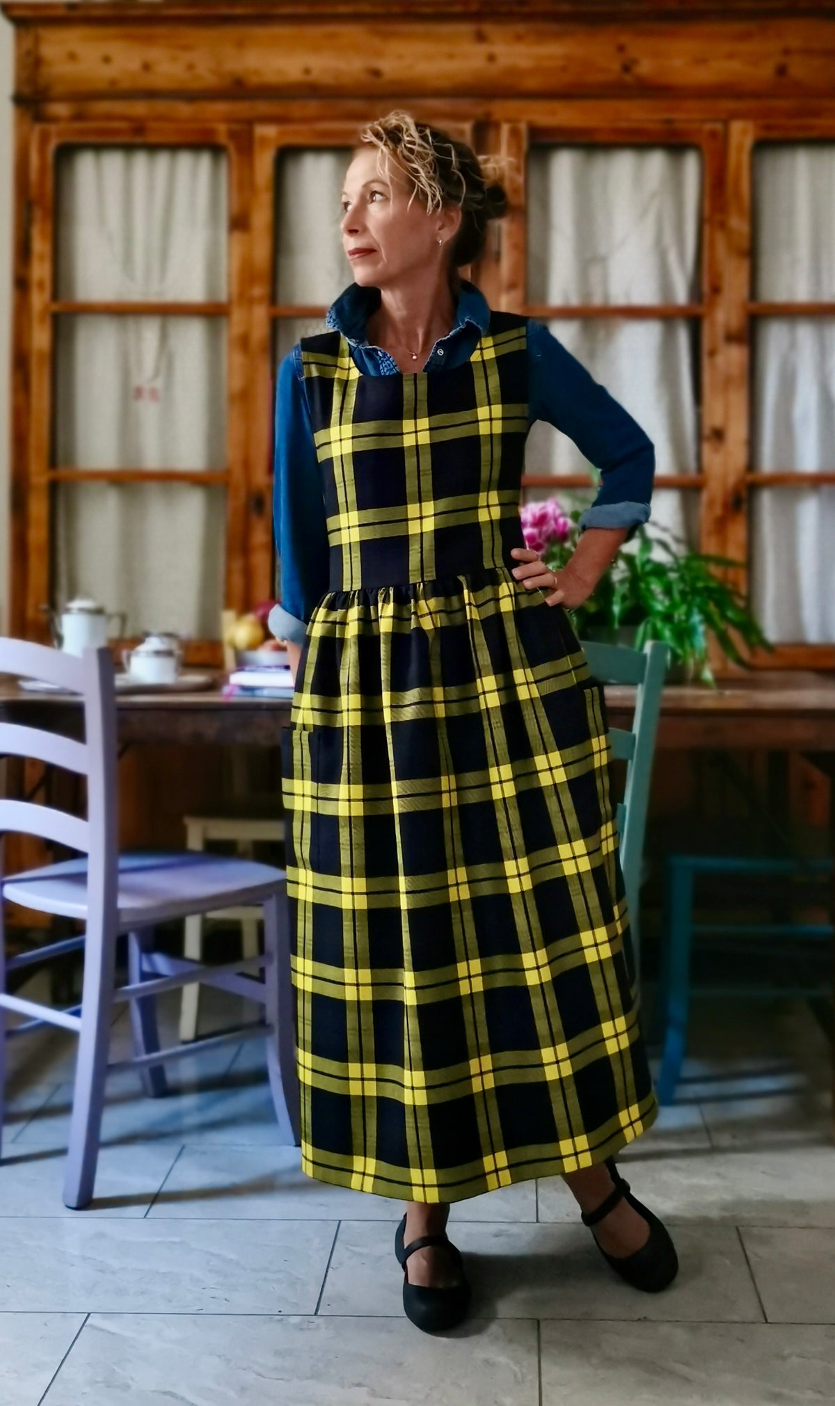 Grembiule in lana tartan blu e gialla (Ref. 547)