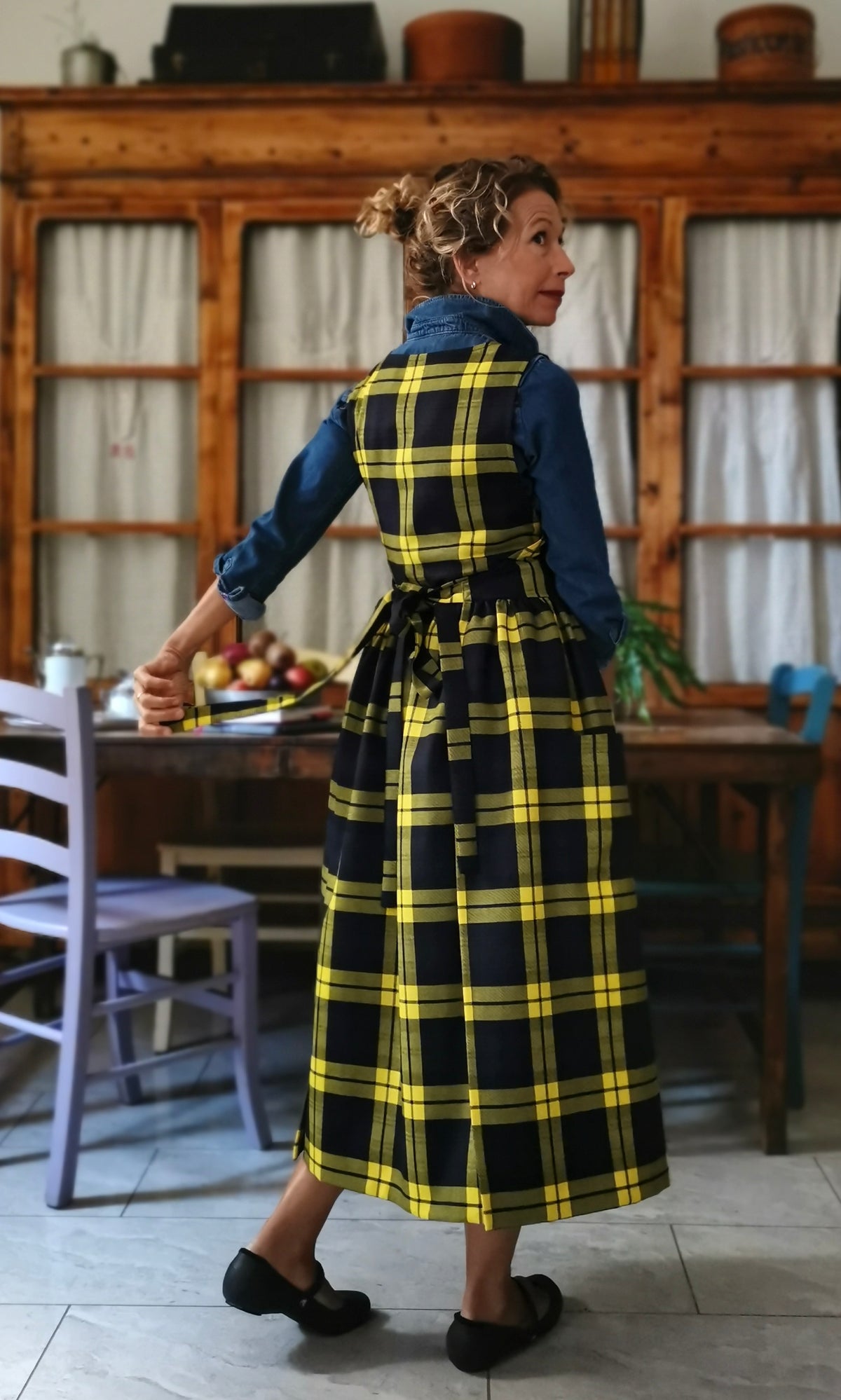 Grembiule in lana tartan blu e gialla (Ref. 547)