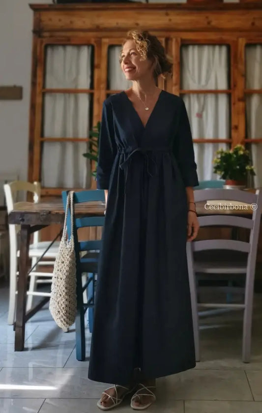 Abito con maniche in chambray blu scuro riservato per Linda abito donna