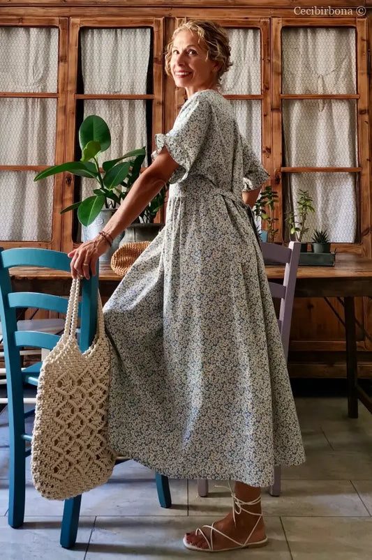 Abito con maniche in cotone stampato a margherite (Ref. 97) Media abito donna