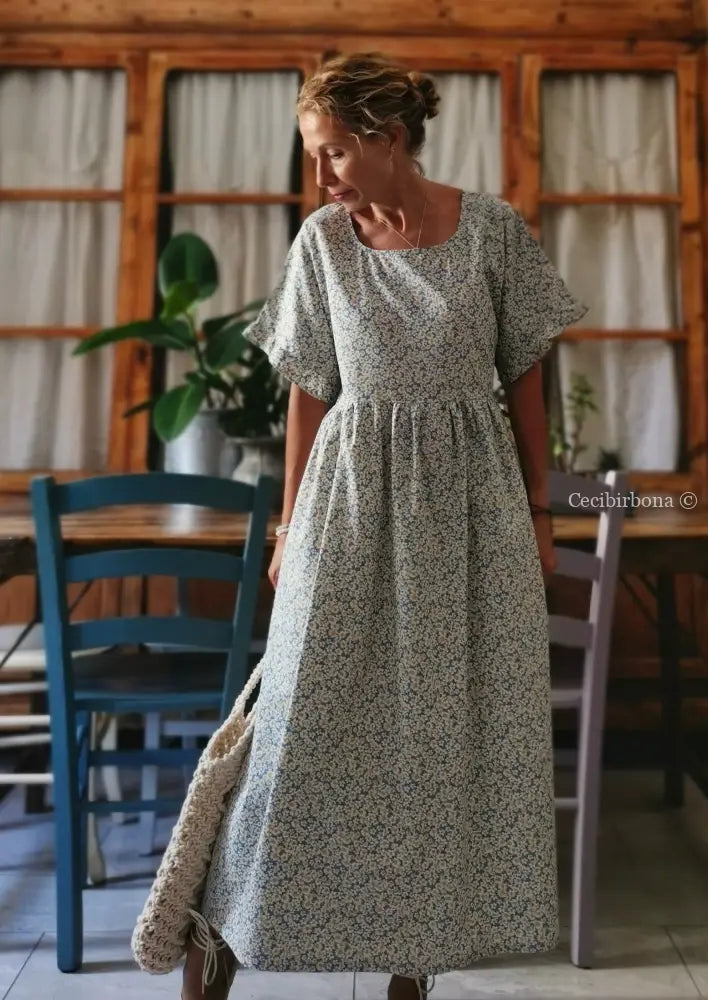 Abito con maniche in cotone stampato a margherite (Ref. 97) Media abito donna