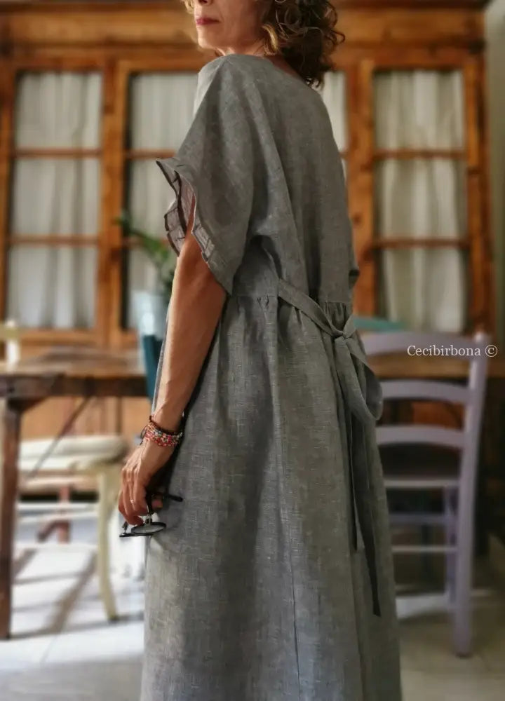 Abito con maniche in lino grigio abito donna