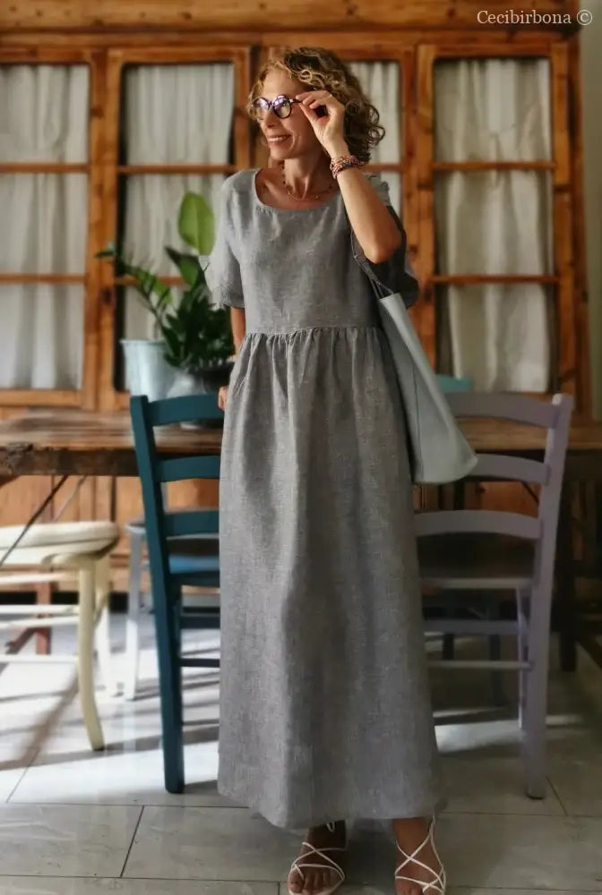 Abito con maniche in lino grigio abito donna