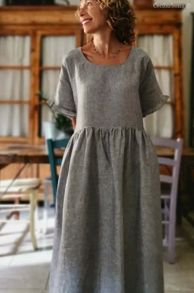 Abito con maniche in lino grigio abito donna