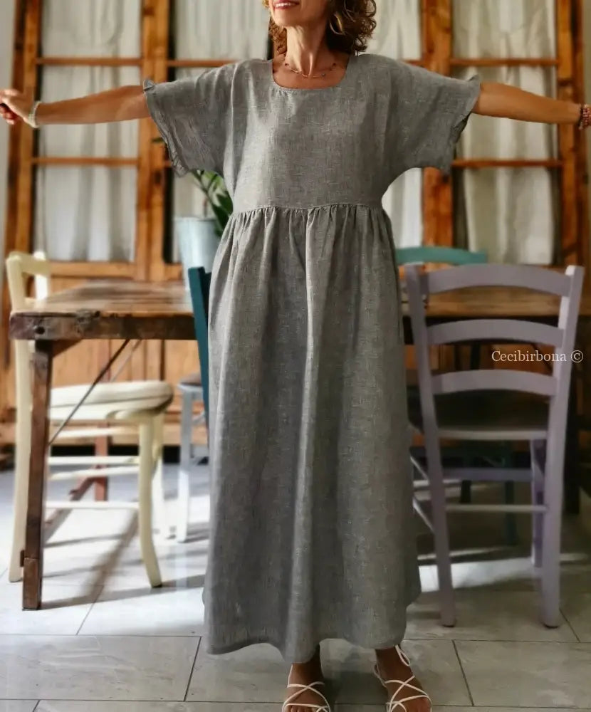 Abito con maniche in lino grigio abito donna