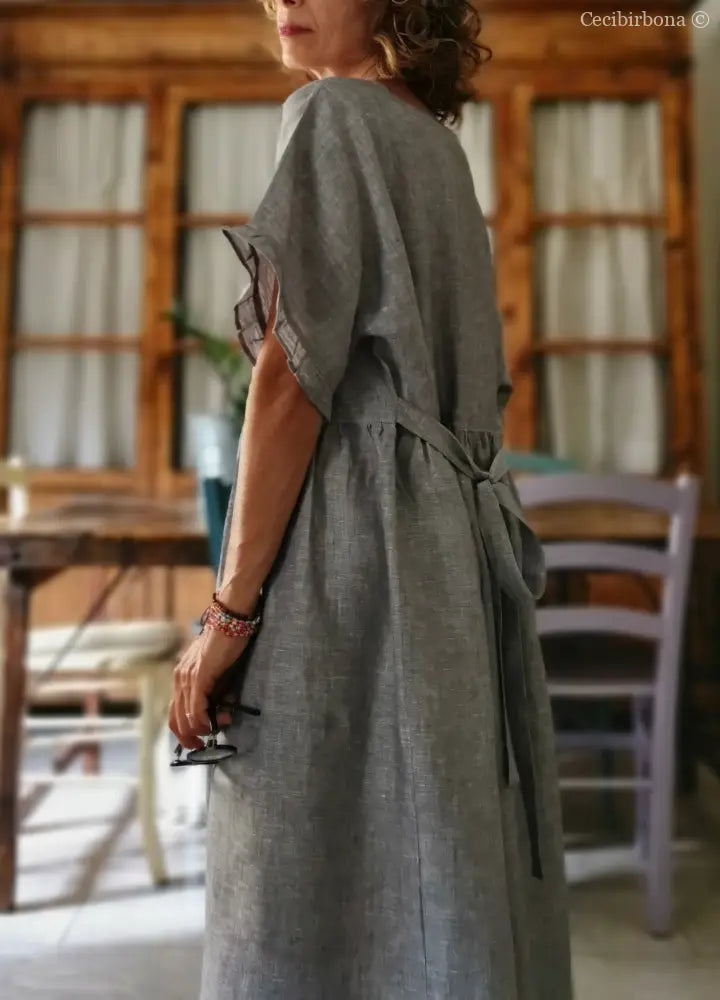Abito con maniche in lino grigio abito donna