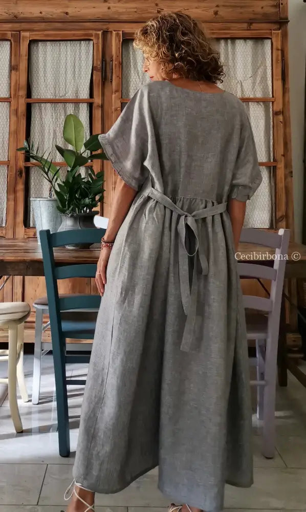 Abito con maniche in lino grigio abito donna