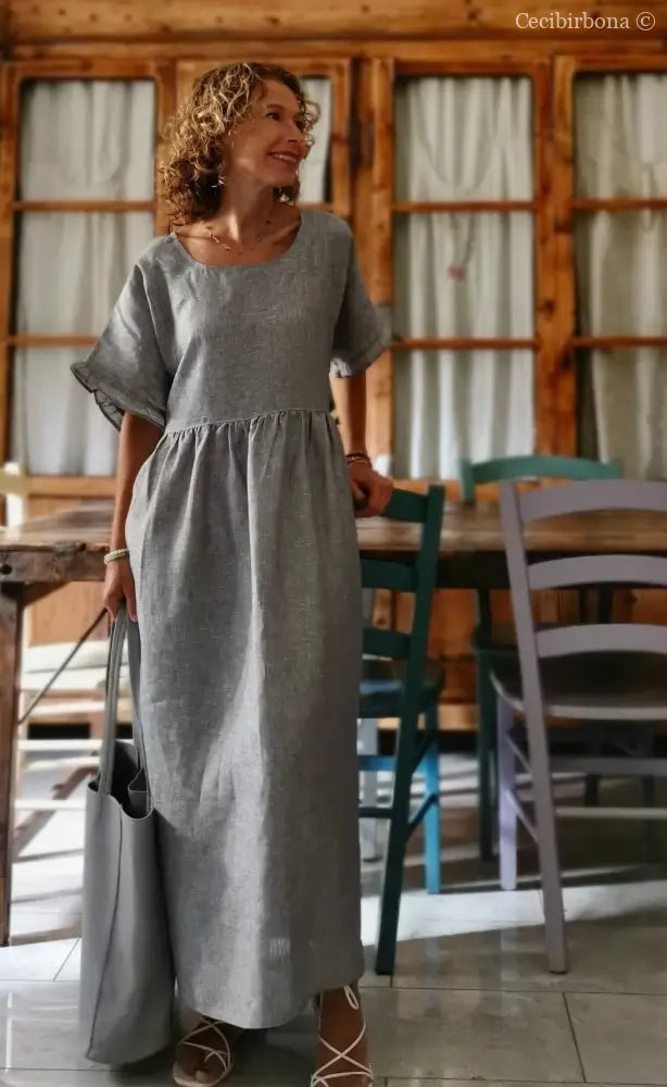 Abito con maniche in lino grigio abito donna
