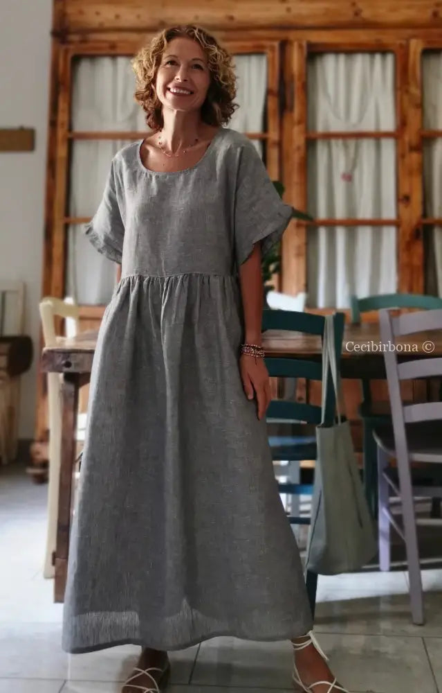 Abito con maniche in lino grigio abito donna