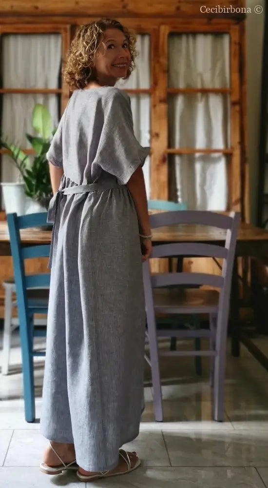 Abito con maniche in lino grigio abito donna