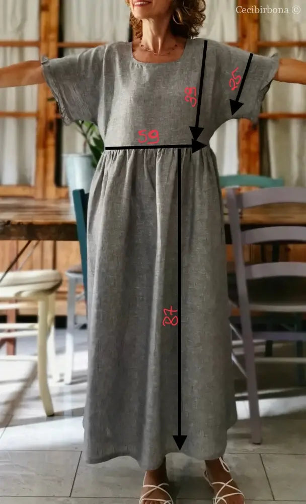 Abito con maniche in lino grigio abito donna
