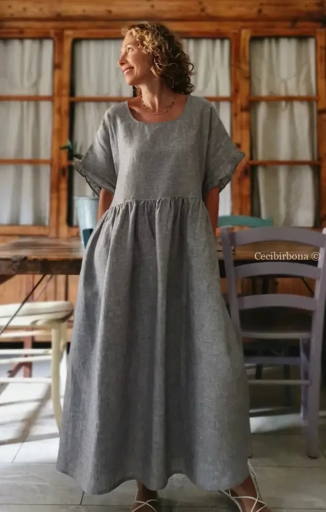 Abito con maniche in lino grigio abito donna